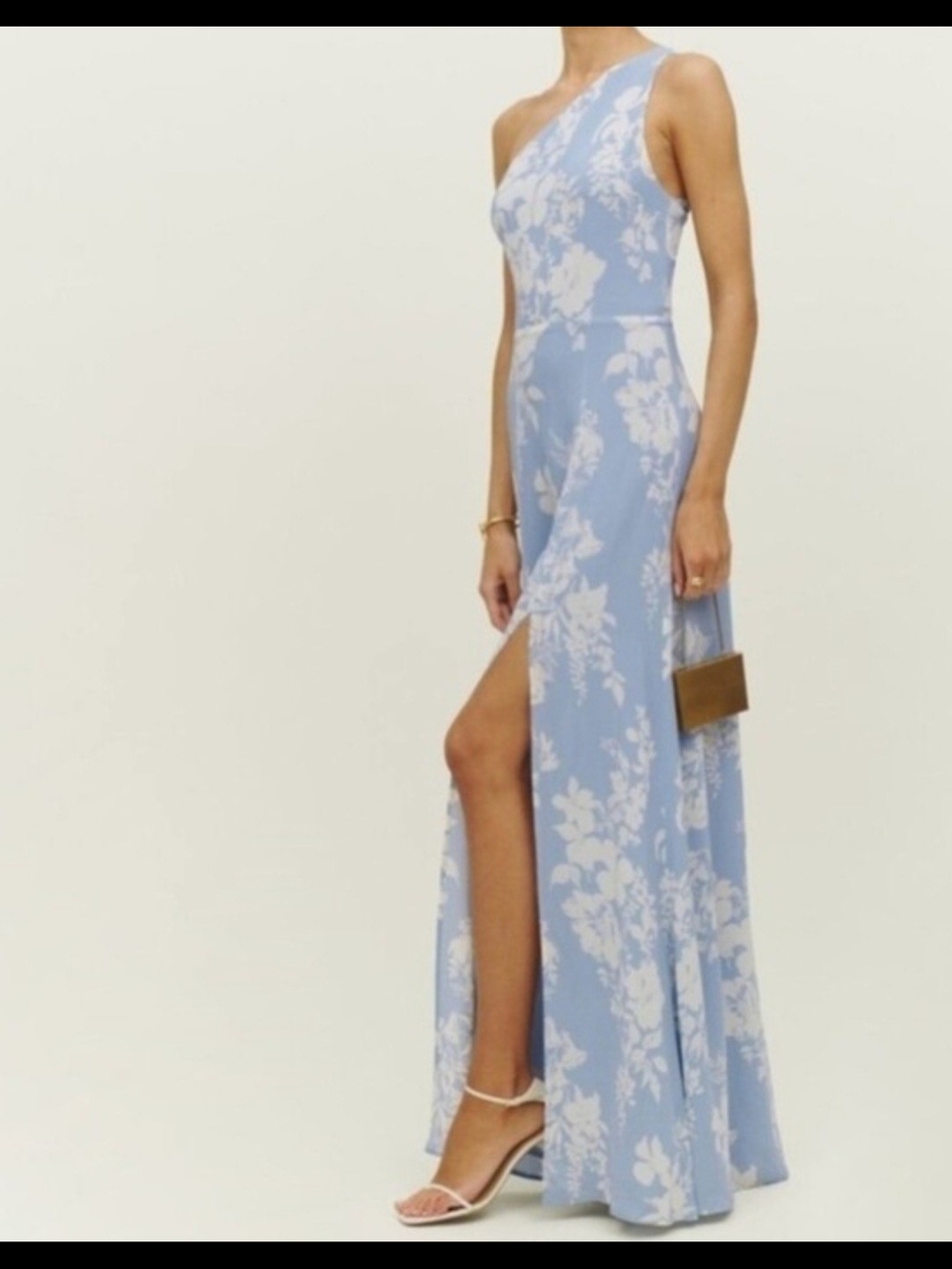 Reformation Evelvn Maxi Dress Gown Aliso Blue Floral Onc Shoulder Cocktail